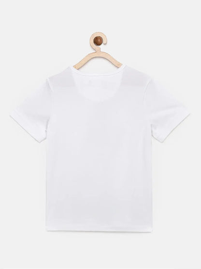 White Explore The World Printed Round Neck Cotton T-shirt - Ladore