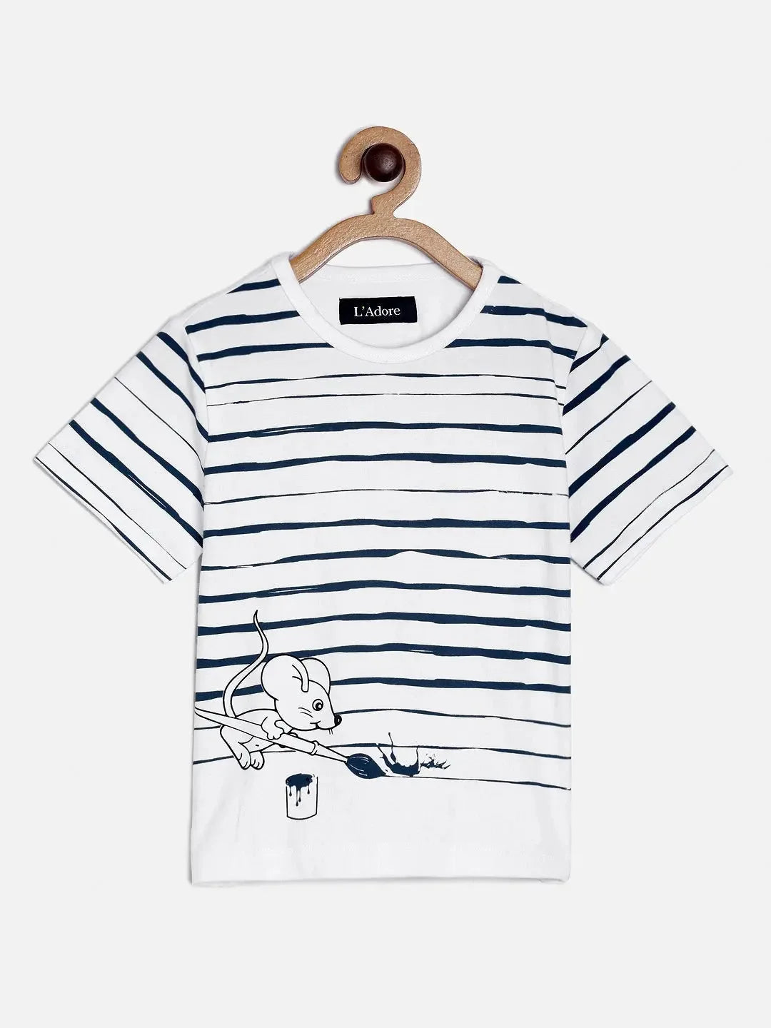 White Mouse Printed Round Neck Cotton T-shirt - Ladore