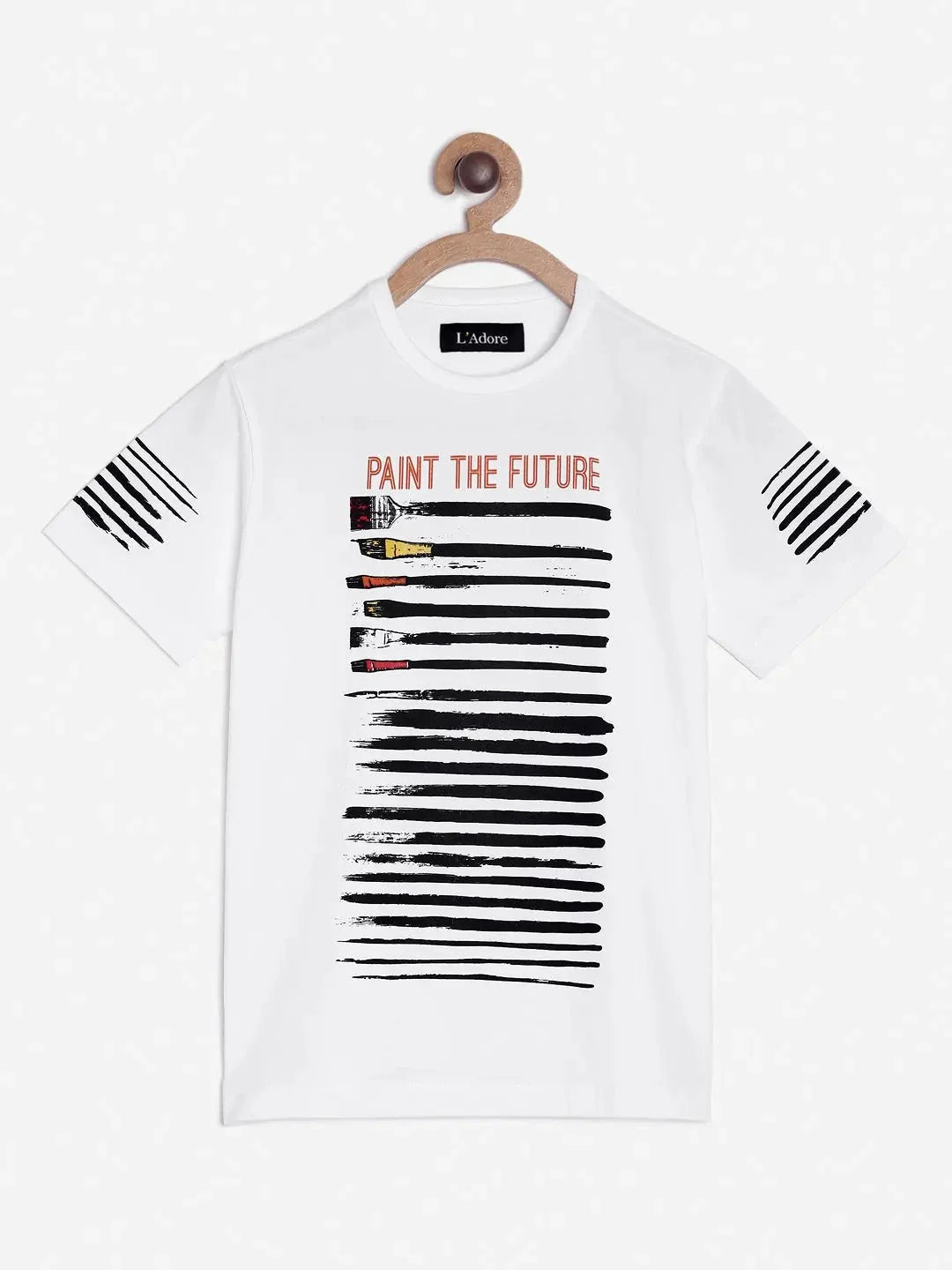 White Paint The Future Printed Round Neck Cotton T-shirt - Ladore