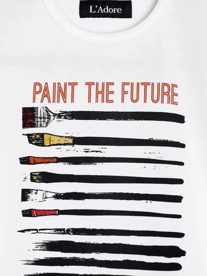 White Paint The Future Printed Round Neck Cotton T-shirt - Ladore