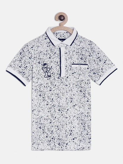 White Printed Polo Cotton T-shirt - Ladore