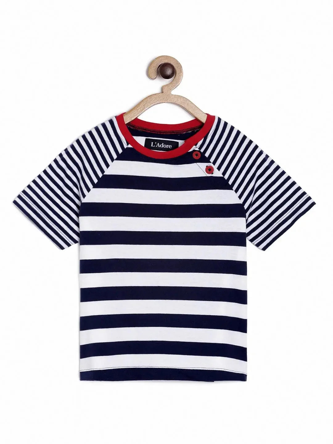 White Striped Round Neck Cotton T-shirt - Ladore