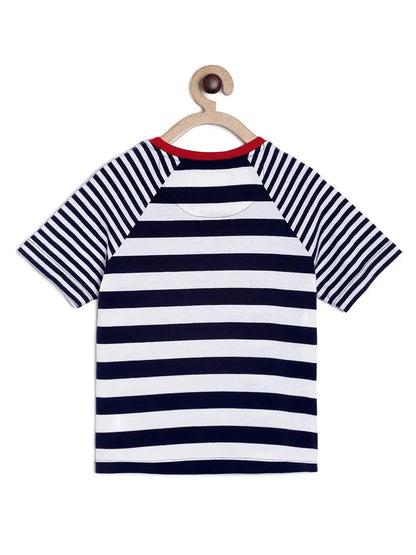 White Striped Round Neck Cotton T-shirt - Ladore