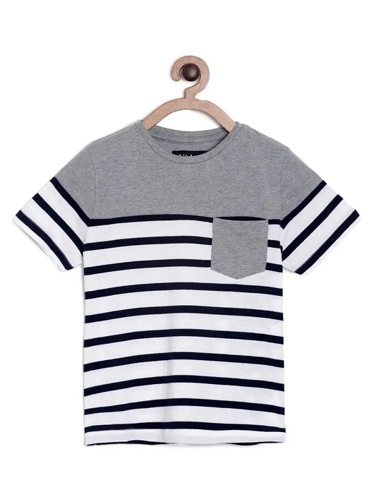 White Striped Round Neck Cotton T-shirt - Ladore