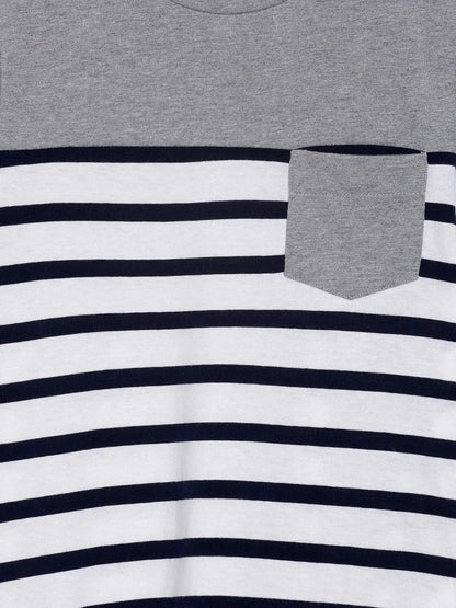 White Striped Round Neck Cotton T-shirt - Ladore