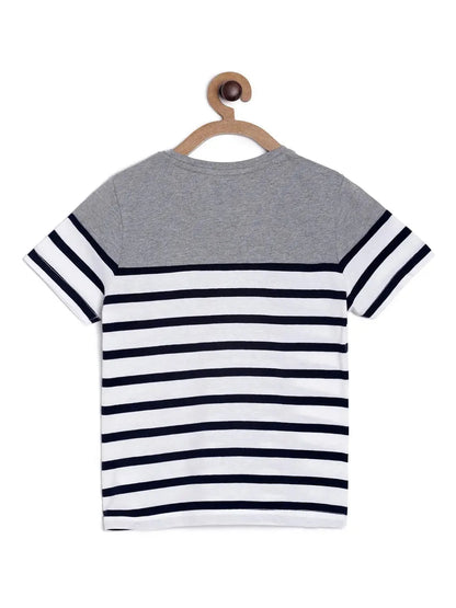 White Striped Round Neck Cotton T-shirt - Ladore