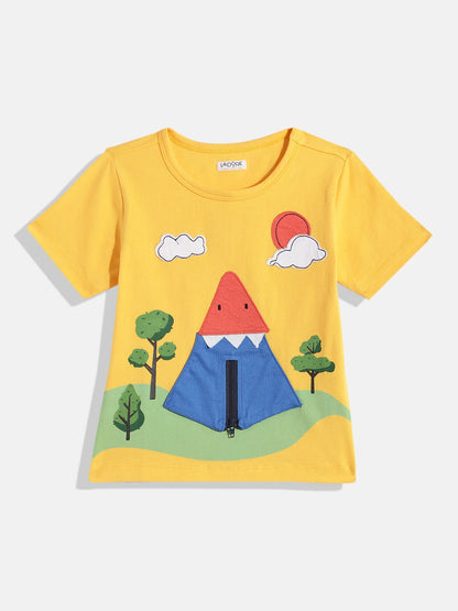 Yellow Nature Camping Cotton Half Sleeves Tshirt - Ladore