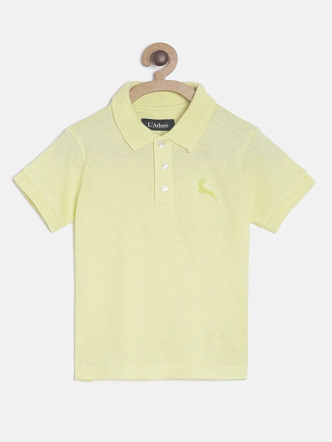 Yellow Solid Self Fabric Polo Cotton T-shirt - Ladore