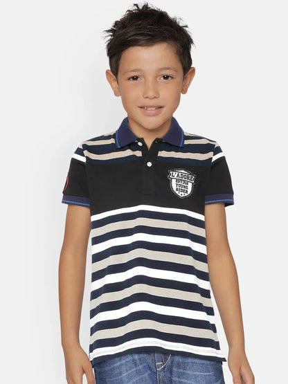 Boys Black Striped Polo Cotton T-shirt freeshipping - Ladore