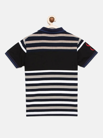 Boys Black Striped Polo Cotton T-shirt freeshipping - Ladore