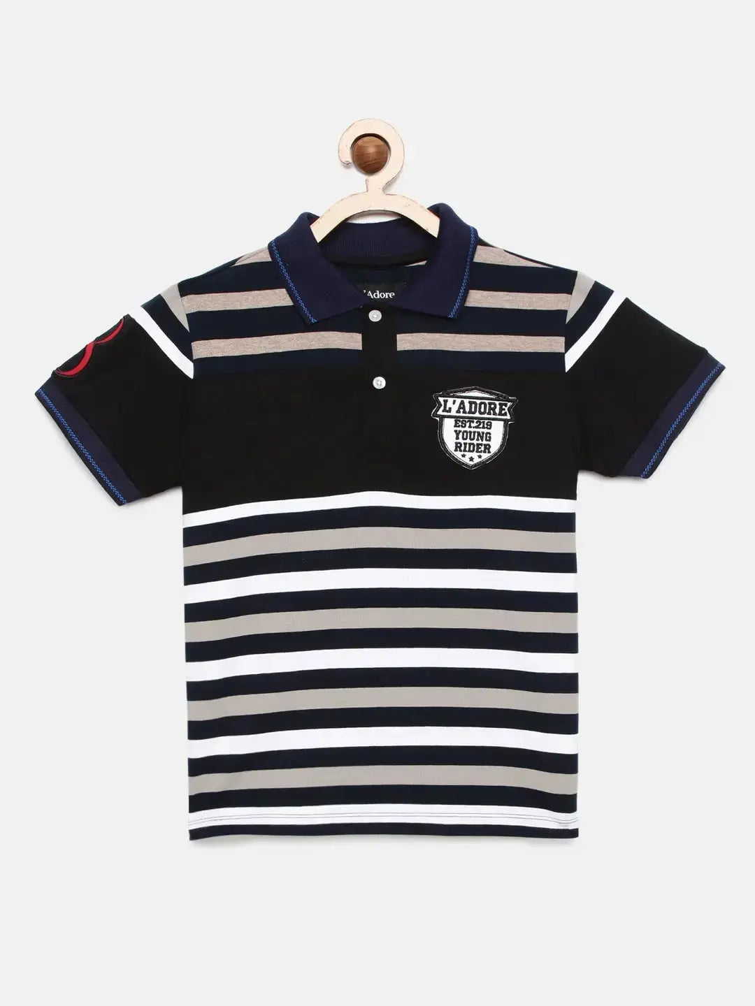 Boys Black Striped Polo Cotton T-shirt freeshipping - Ladore