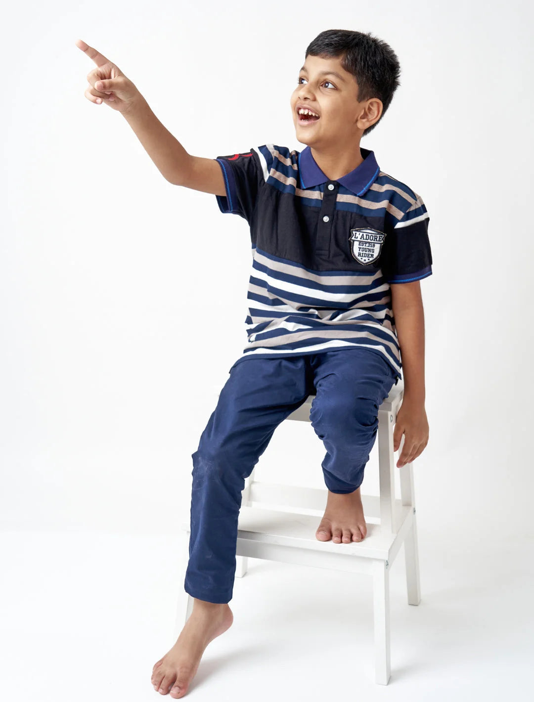 Boys Black Striped Polo Cotton T-shirt Ladore