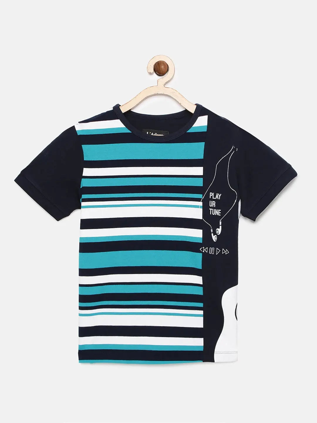 Boys Blue Striped Round Neck Cotton T-shirt freeshipping - Ladore