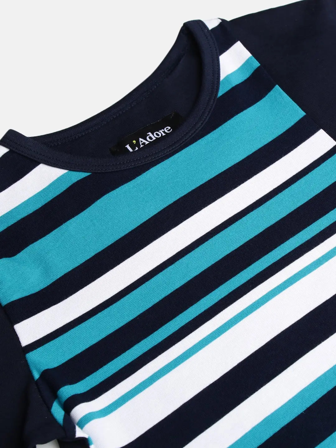 Boys Blue Striped Round Neck Cotton T-shirt freeshipping - Ladore