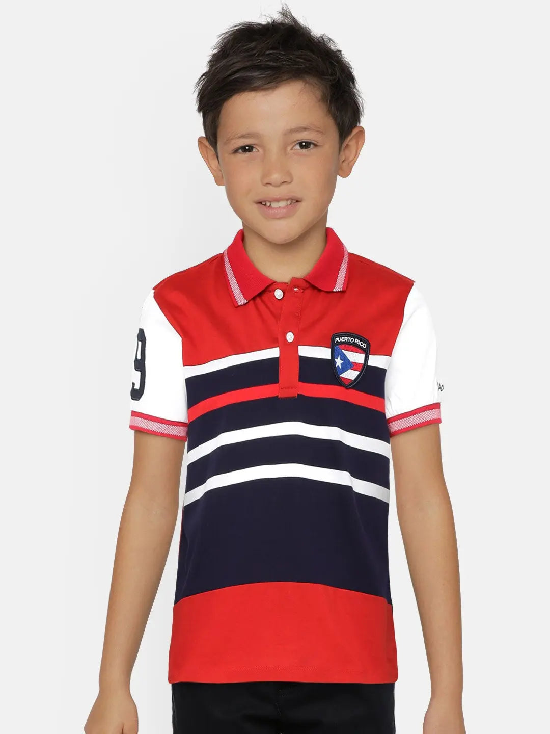 Boys Red Striped Polo Mercerised Cotton T-shirt freeshipping - Ladore