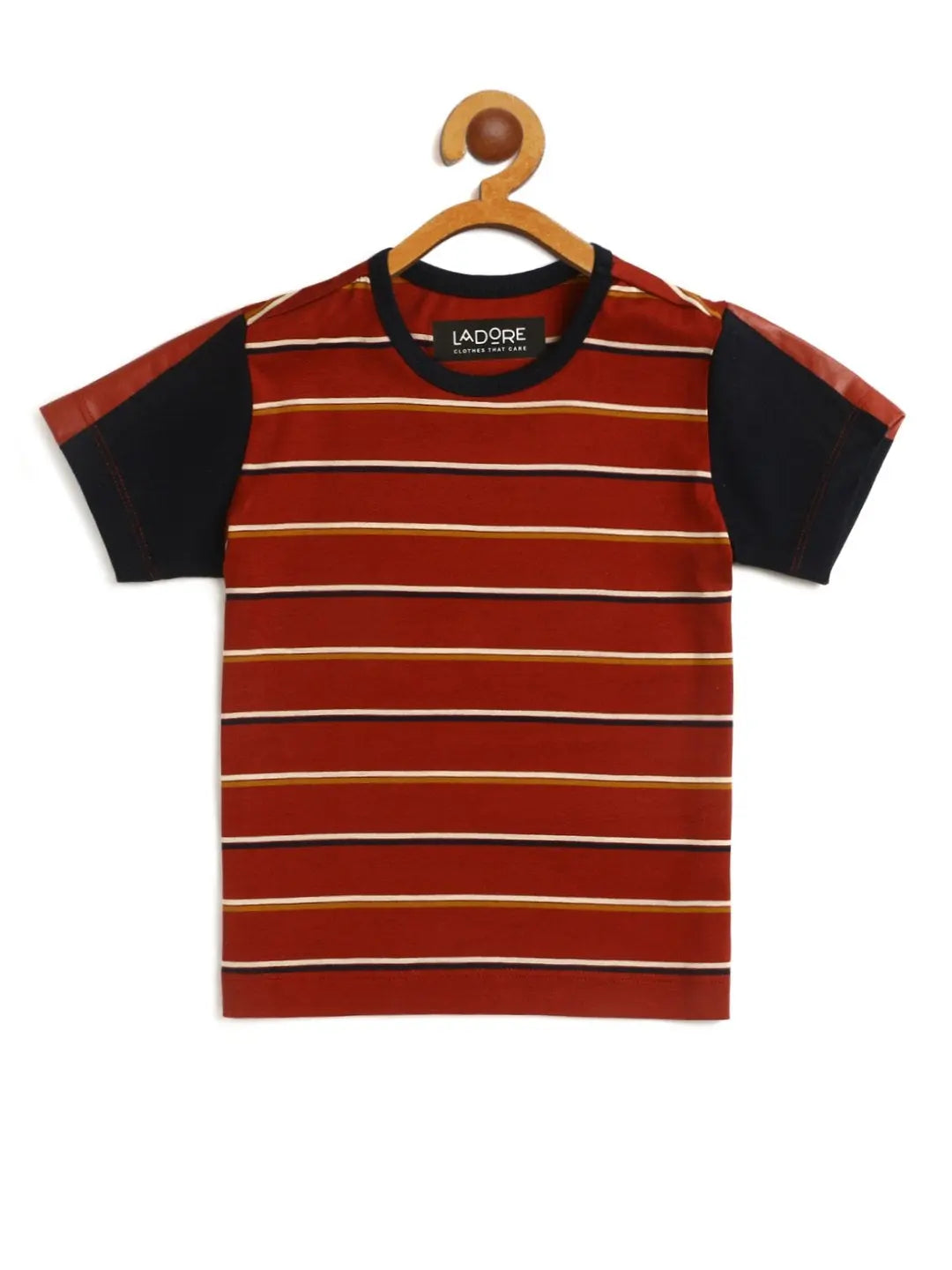 Kids Red Striped Half Sleeves Mercerised Cotton T-shirt freeshipping - Ladore