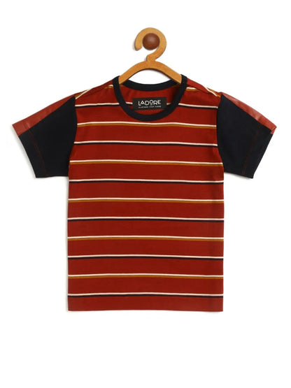 Kids Red Striped Half Sleeves Mercerised Cotton T-shirt freeshipping - Ladore