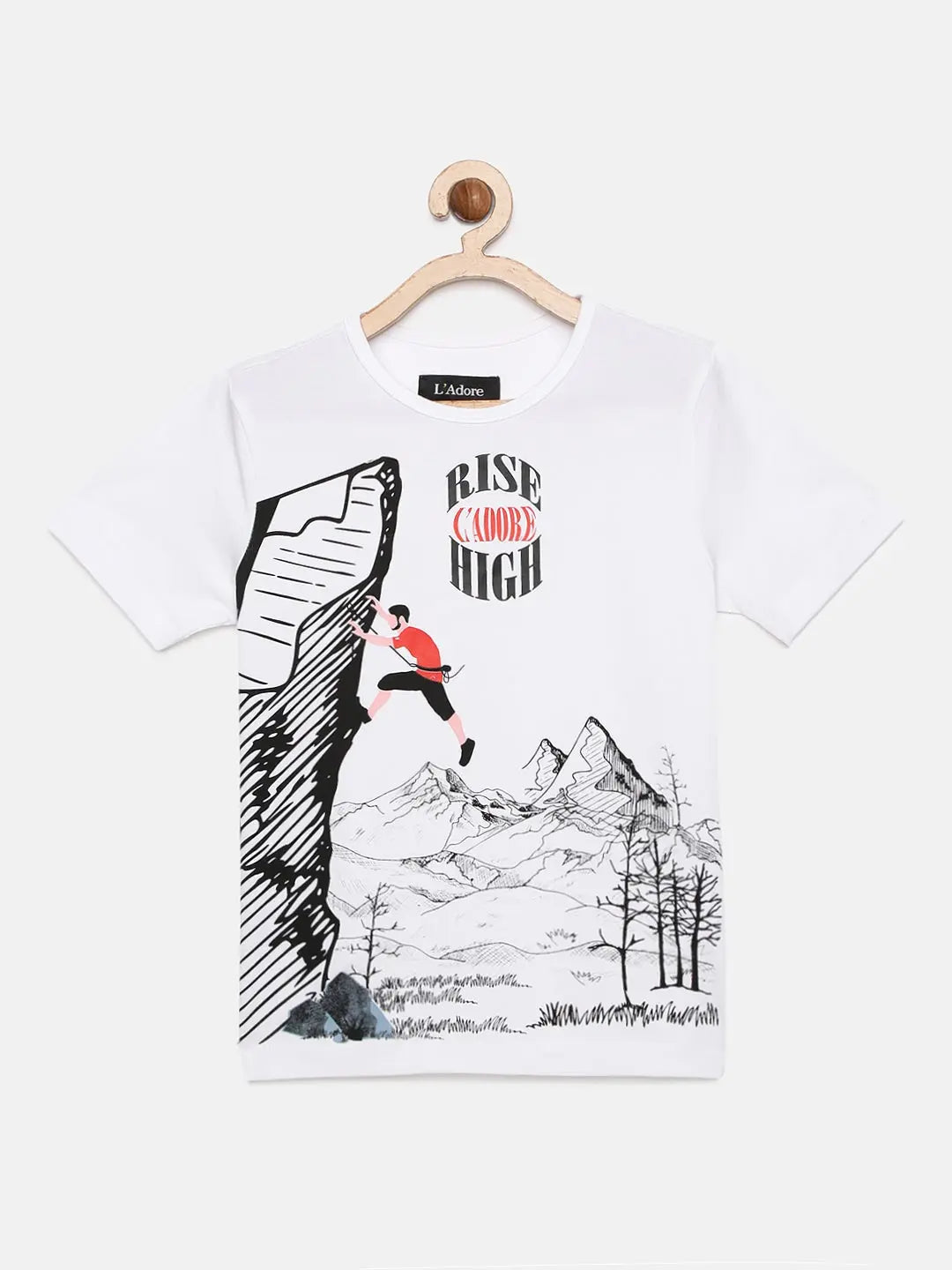 White Rise High Printed Round Neck Cotton T-shirt freeshipping - Ladore